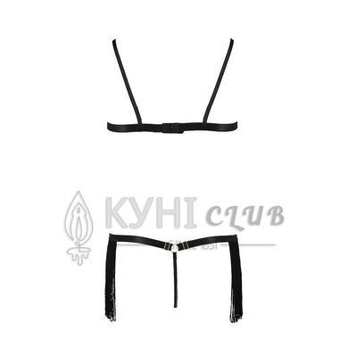 Комплект белья KASSANDRA SET OpenBra black L/XL - Passion Exclusive: лиф из бахромы, трусики-юбка 109126 фото