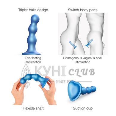 Насадка для страпона Strap-On-Me Dildo Plug Balls Blue Metallic M, Блакитний 105793 фото