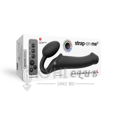 Безремінний страпон з вібрацією Strap-On-Me Vibrating Black L, діаметр 3,7см, пульт ДК, регульований 100156 фото