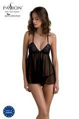 Пеньюар Passion KERRIA CHEMISE black, S/M, кружевной верх, трусики в комплекте 108511 фото