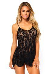 Сорочка беби-долл Leg Avenue Rose Lace Flair Chemise Black, One Size 107120 фото