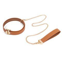 Нашийник з повідцем LOCKINK Tied Collar with Leash Set, коричневий, ланцюг зі шкіряною петлею та кар 109987 фото