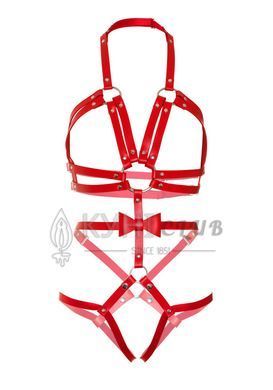 Портупея-тедді з ременів Leg Avenue Studded O-ring harness teddy L Red, екошкіра 106550 фото
