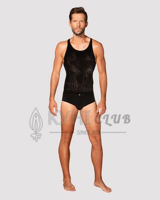 Мужская полупрозрачная майка-борцовка с узором Obsessive T103 tank top S/M/L, черная 105295 фото