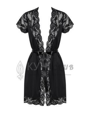 Сатиновый открытый пеньюар на поясе Obsessive 810-PEI&ndash;1 peignoir black 2XL/3XL, черный 105146 фото
