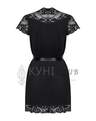 Сатиновый открытый пеньюар на поясе Obsessive 810-PEI&ndash;1 peignoir black 2XL/3XL, черный 105146 фото