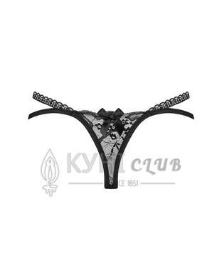 Трусики-стрінги Obsessive Blomentis thong, XS/S, чорні, мереживні, боковинки &mdash; подвійні смужки 109966 фото
