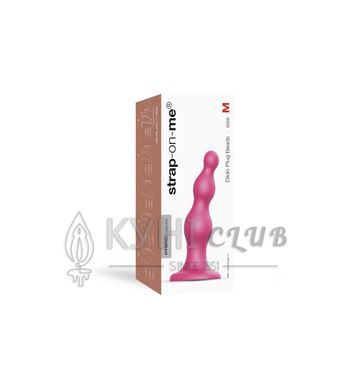 Насадка для страпона Strap-On-Me Dildo Plug Beads Framboise Metallic M, Рожевий 105794 фото