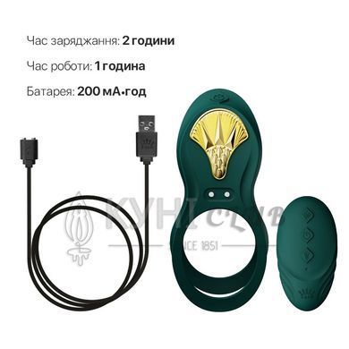 Смартэрекционное кольцо Zalo &mdash; BAYEK Turquoise Green, двойное с вводимой частью, пульт ДУ 104621 фото