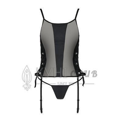 Сетчатый корсет из экокожи Passion MALWIA CORSET 6XL/7XL black, с люверсами и съемными пажами 105020 фото