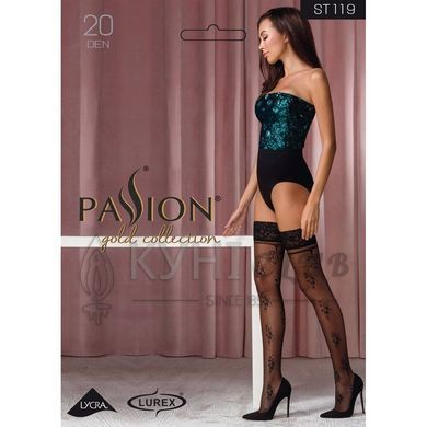 Чулки Passion ST119 1/2 черные, на ажурной силиконовой резинке, с цветочным декором и люрексовой нит 103677 фото