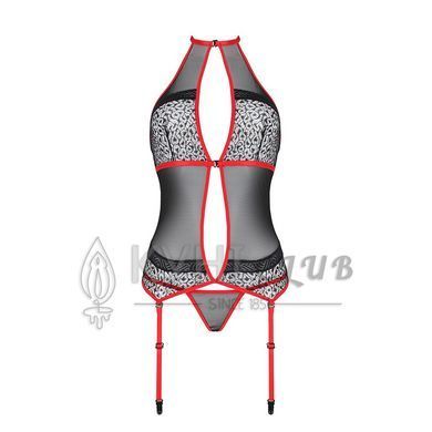 Корсет с пажами PassionSATARA CORSET L/XL red, стринги, кружево, застежки спереди и сзади 106348 фото