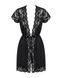 Сатиновый открытый пеньюар на поясе Obsessive 810-PEI&ndash;1 peignoir black 2XL/3XL, черный 105146 фото 5