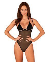 Прозрачное боди Obsessive Selinne teddy XL/2XL Black, мелкая сетка, двойные бретели 106668 фото