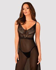 Полупрозрачная длинная сорочка Obsessive Estiqua chemise XL/2XL, черный, ассиметричный крой 105248 фото