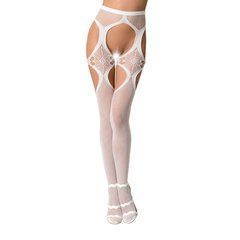 Еротичні колготки-бодістокінги Passion S023 One Size, White, імітація панчіх з ромбами та пояском 100823 фото