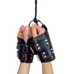 Манжеты для подвеса за руки Kinky Hand Cuffs For Suspension из натуральной кожи, цвет черный 103116 фото