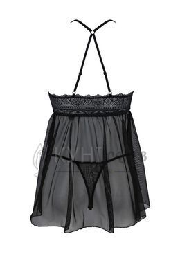 Пеньюар Passion KERRIA CHEMISE black, XXL/XXXL, мереживний верх, трусики в комплекті 108512 фото