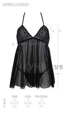Пеньюар Passion KERRIA CHEMISE black, XXL/XXXL, мереживний верх, трусики в комплекті 108512 фото