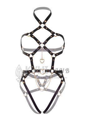 (SALE) Портупея-тедді з екошкіри Leg Avenue Heart ring harness teddy S, Black, підвіска-сердечко, ла 106551 фото