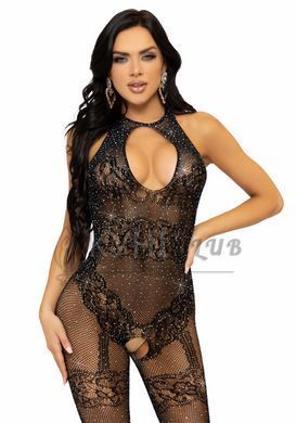 Бодістокінг Leg Avenue Rhinestone Lace and Net Bodystocking OS Black 105863 фото