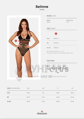 Прозрачное боди Obsessive Selinne teddy XL/2XL Black, мелкая сетка, двойные бретели 106668 фото