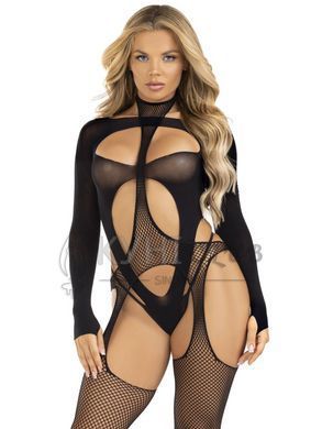 Бодистокинг 2 в 1 Leg Avenue Bodystocking with cutout teddy, One Size, черный, чулки-сетки и тедди 110119 фото
