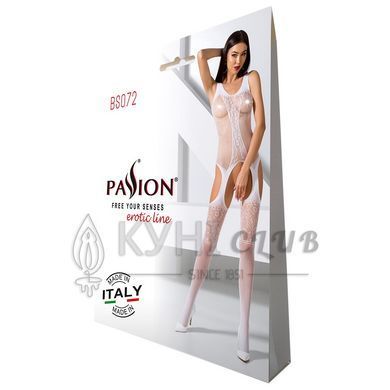 Бодистокинг с имитацией чулок и ажурной вставкой Passion BS072 white 102135 фото