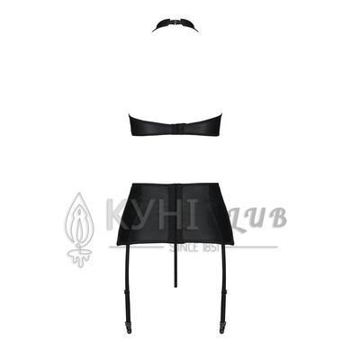 Комплект из эко-кожи с имитацией шнуровки Nancy Set black L/XL - Passion топ, трусики и пояс для чул 102959 фото