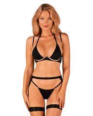 Комплект білизни Obsessive Selinne 3-pcs set XS/S Black, бюстгальтер, стрінги пояс для панчіх 106669 фото