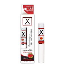 Стимулирующий бальзам для губ унисекс Sensuva - X on the Lips Strawberry с феромонами, клубника 102352 фото