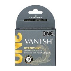 Презервативи ONE Vanish Hyperthin, 3 шт, ультратонкі, зі змазкою, картонне паковання 109832 фото