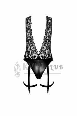 Боді Noir Handmade F297 Libido, L, чорне, мереживо, низ під латекс, відкритий доступ, гартери 108219 фото