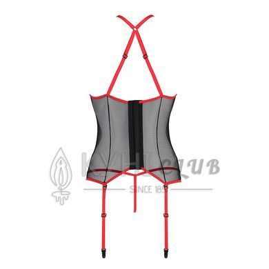 Корсет з пажами Passion SATARA CORSET XXL/XXXL red, стрінги, мереживо, застібки спереду та ззаду 106350 фото