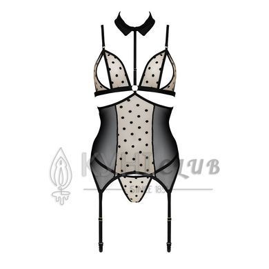 Корсет с открытой грудью Passion DOMINICA CORSET L/XL beige, пажи для чулок, стринги 106300 фото