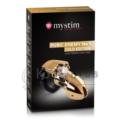 Клітка для члена з електростимуляцією Mystim Pubic Enemy No 1 - Gold Edition 104126 фото