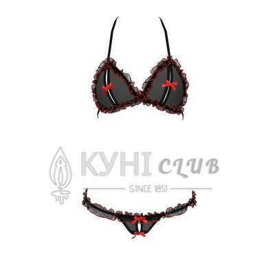Комплект білизни Passion GIANA BIKINI L/XL, black, напівпрозорі ліф і трусики з бантиками 109503 фото