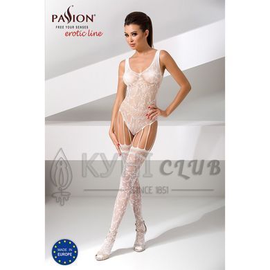 Бодістокінг Passion BS051 white, комбінезон, імітація панчох і боді 109425 фото