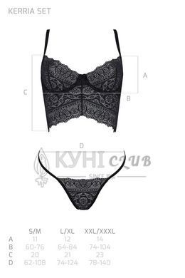 Комплект Passion KERRIA SET black, S/M, сетка+кружево, бюстье и стринги 108514 фото