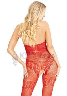 Бодістокінг Leg Avenue Rhinestone Lace and Net, One Size, червоний, зі стразами, відкритий доступ 110072 фото