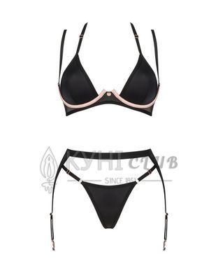 Комплект белья Obsessive Selinne 3-pcs set M/L Black, бюстгальтер, стринги пояс для чулок 106670 фото