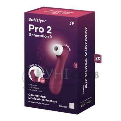 Вакуумний кліторальний стимулятор Satisfyer Pro 2 Generation 3 with Liquid Air Connect App Wіnе Red 105778 фото