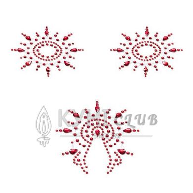 Пестіс з кристалів Petits Joujoux Gloria set of 3 - Red, прикраса на груди та вульву 108912 фото