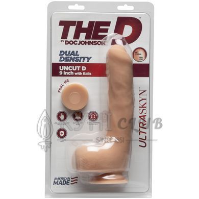 Фалоімітатор Doc Johnson The D - Uncut D - 9 Inch With Balls ULTRASKYN, діаметр 4,5 см, необрізаний 103964 фото