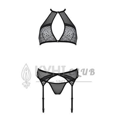 Комплект белья Passion SATARA SET L/XL black, топ, пояс для чулок, стринги 106351 фото