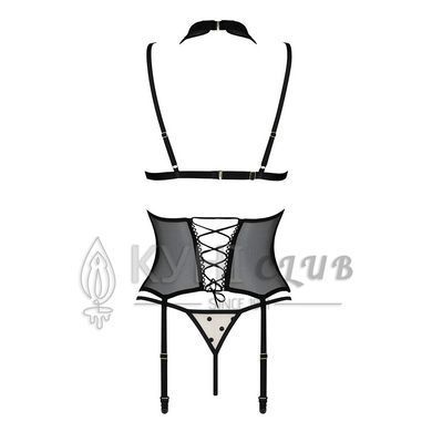 Корсет з відкритими грудьми Passion DOMINICA CORSET S/M beige, пажі для панчіх, стрінги 106301 фото