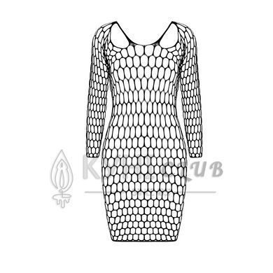 Бодистокинг-платье с глубоким воротом Passion BS093 black, длинные рукава 104357 фото