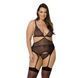 Корсет із пажами Passion AMBERLY CORSET 4XL/5XL, black, асиметричний крій, мережива, стрінги 104963 фото 1