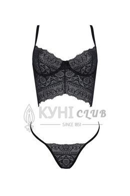 Комплект Passion KERRIA SET black, XXL/XXXL сетка+кружево, бюстье и стринги 108515 фото