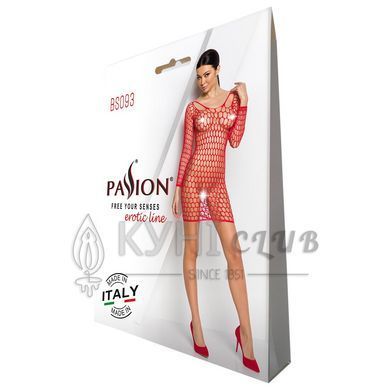 Бодистокинг-платье с глубоким воротом Passion BS093 red, длинные рукава 104358 фото